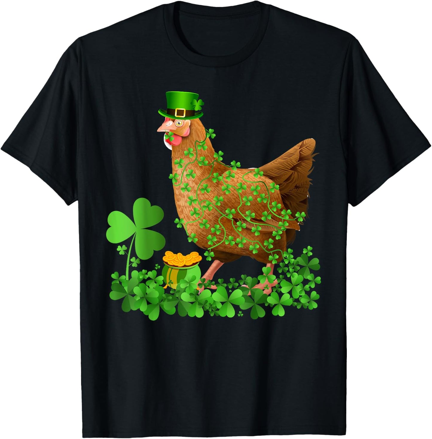 Irish Shamrock Leaf Leprechaun Hat Chicken St. Patrick's Day T-Shirt - T-Shirt | Black