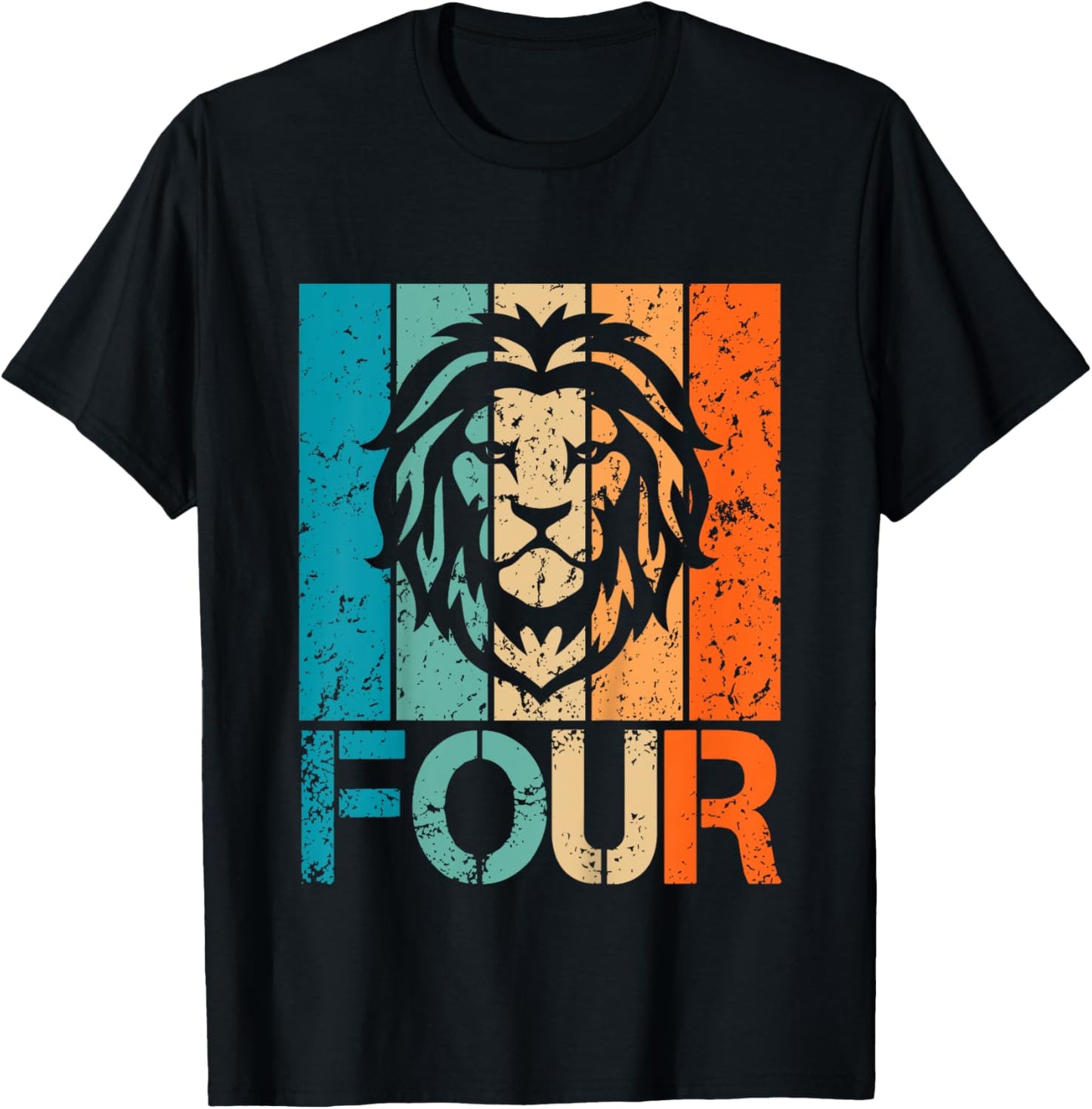 Kids Funny 4th Lion Birthday 4 Year Old Birthday Lion T-Shirt - T-Shirt | Black