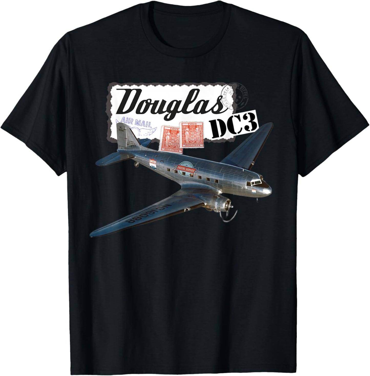 Retro Vintage 1930's Douglas DC3 Airplane Aircraft Novelty T-Shirt - T-Shirt | Black
