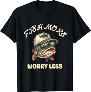 Trout Calling: Fish More Worry Less T-Shirt - T-Shirt | Black