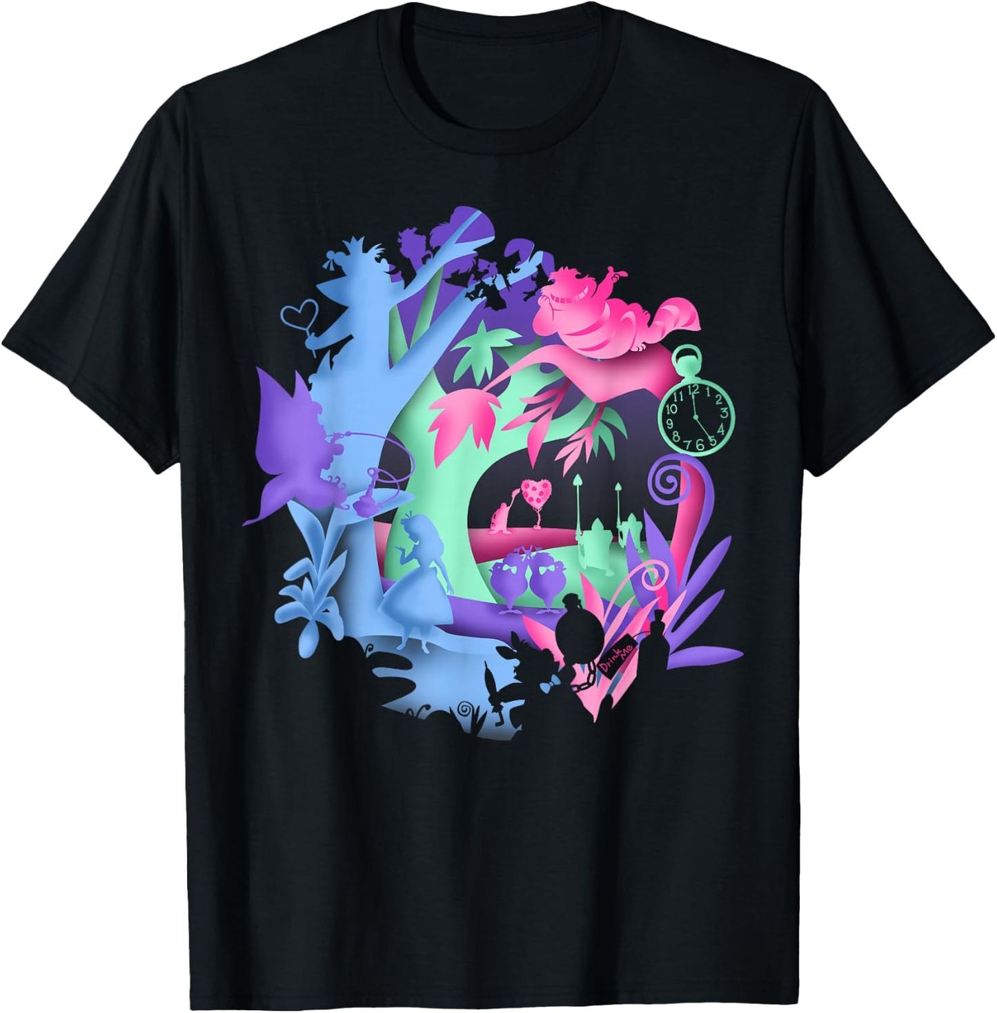 Disney Alice in Wonderland Neon Forest Silhouette Small T-Shirt - T-Shirt | Black
