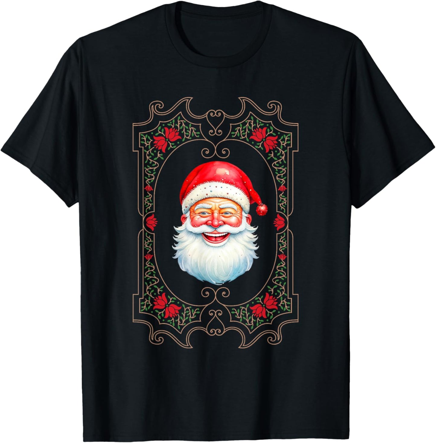 Retro Vintage Victorian Santa Smiling Jolly Old St. Nicholas T-Shirt - T-Shirt | Black