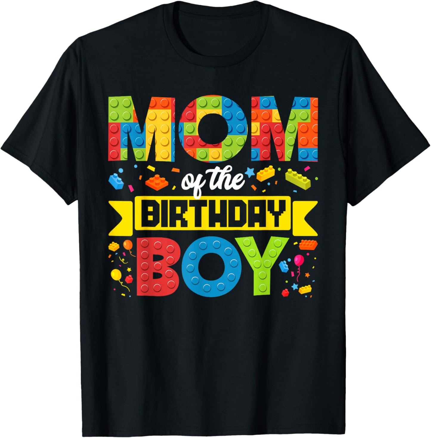 Mom of The Birthday Boy Master Builder Kids Building Blocks T-Shirt - T-Shirt | Black