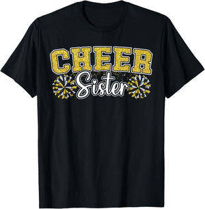 Cheer Sister My Favorite Cheerleader Calls Me Sisters Yellow T-Shirt - T-Shirt | Black