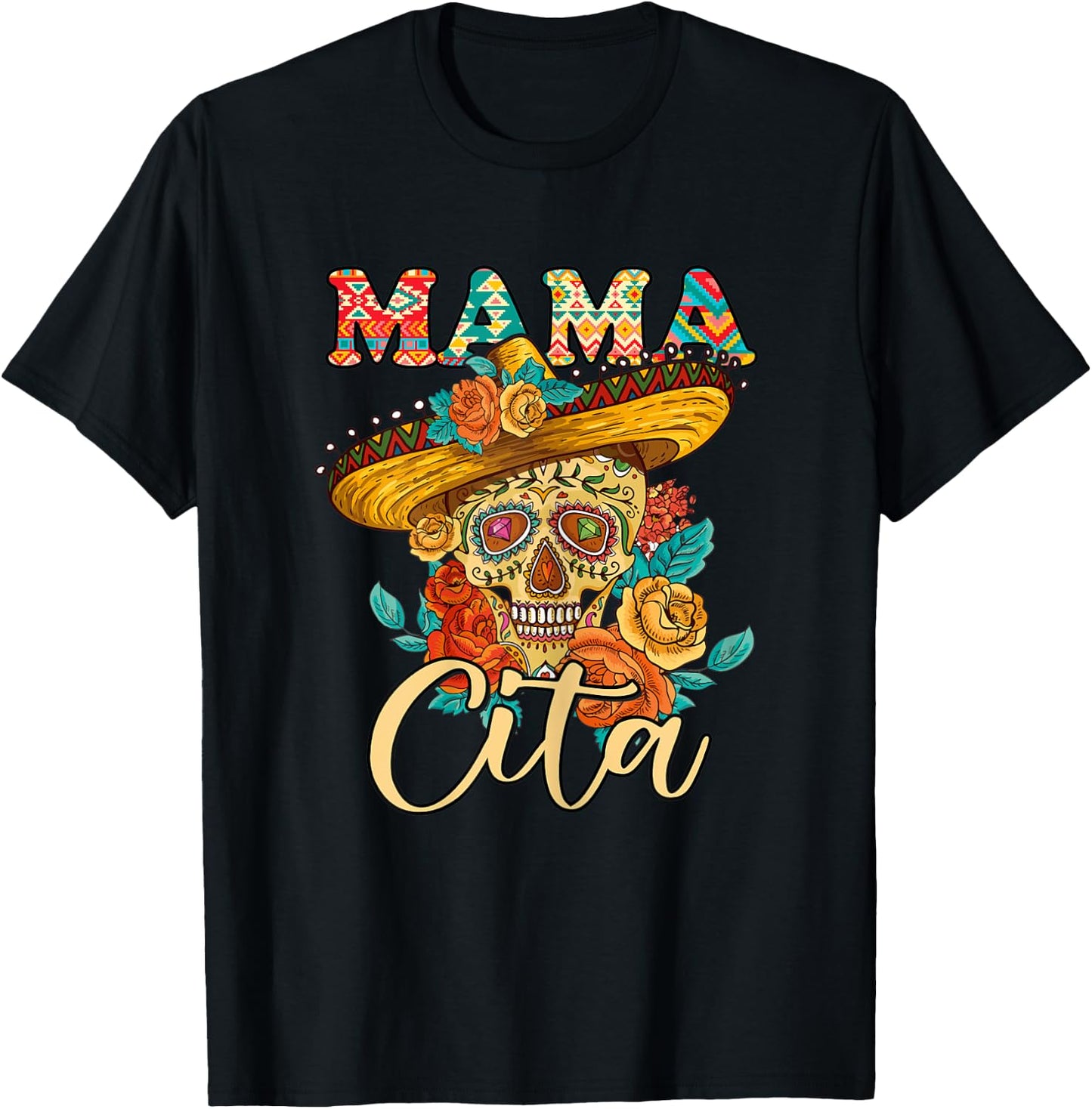Dia De Los Muertos Mamacita Sugar Skull Day of Dead Mexican T-Shirt - T-Shirt | Black
