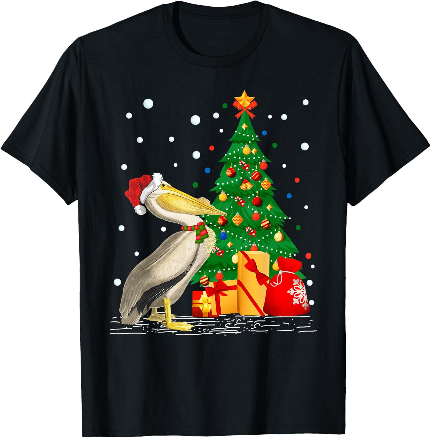 Funny Pelican Lover Gift Santa Hat Pelican Christmas T-Shirt - T-Shirt | Black