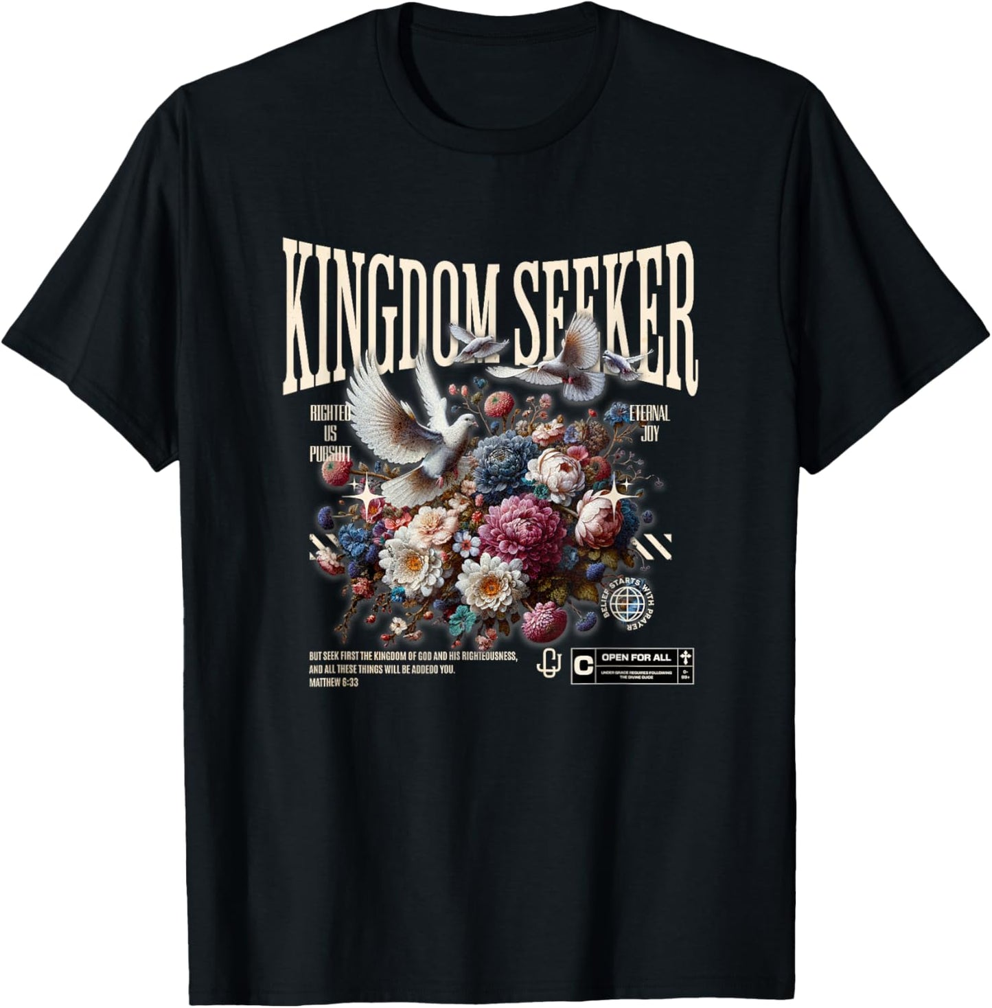 Kingdom Seeker Flowers and Doves T-Shirt - T-Shirt | Black