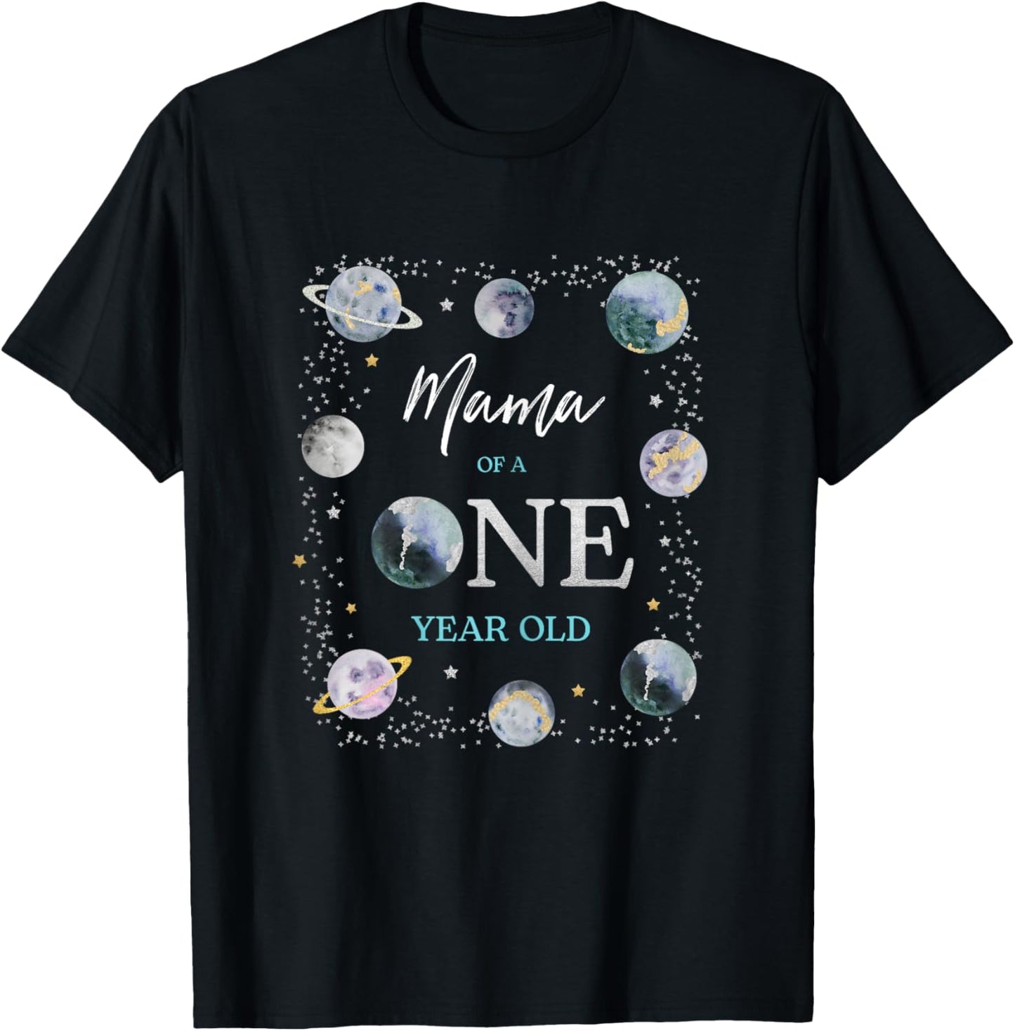 Mama Houston We Have A One Year Old Space Theme 1st Birthday T-Shirt - T-Shirt | Black
