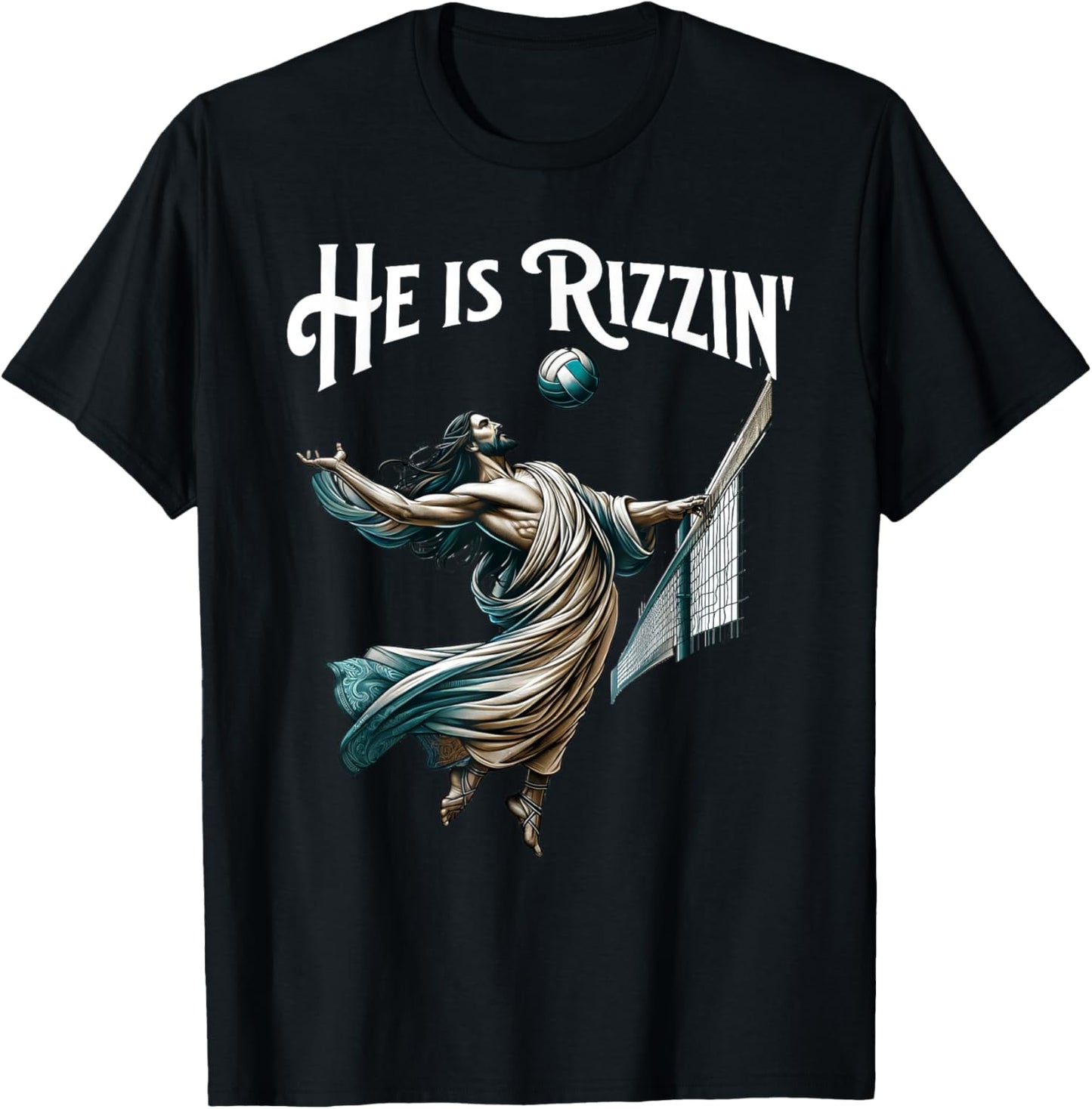 He is Rizzin Jesus Playing Volleyball Funny Sports Rizz T-Shirt - T-Shirt | Black