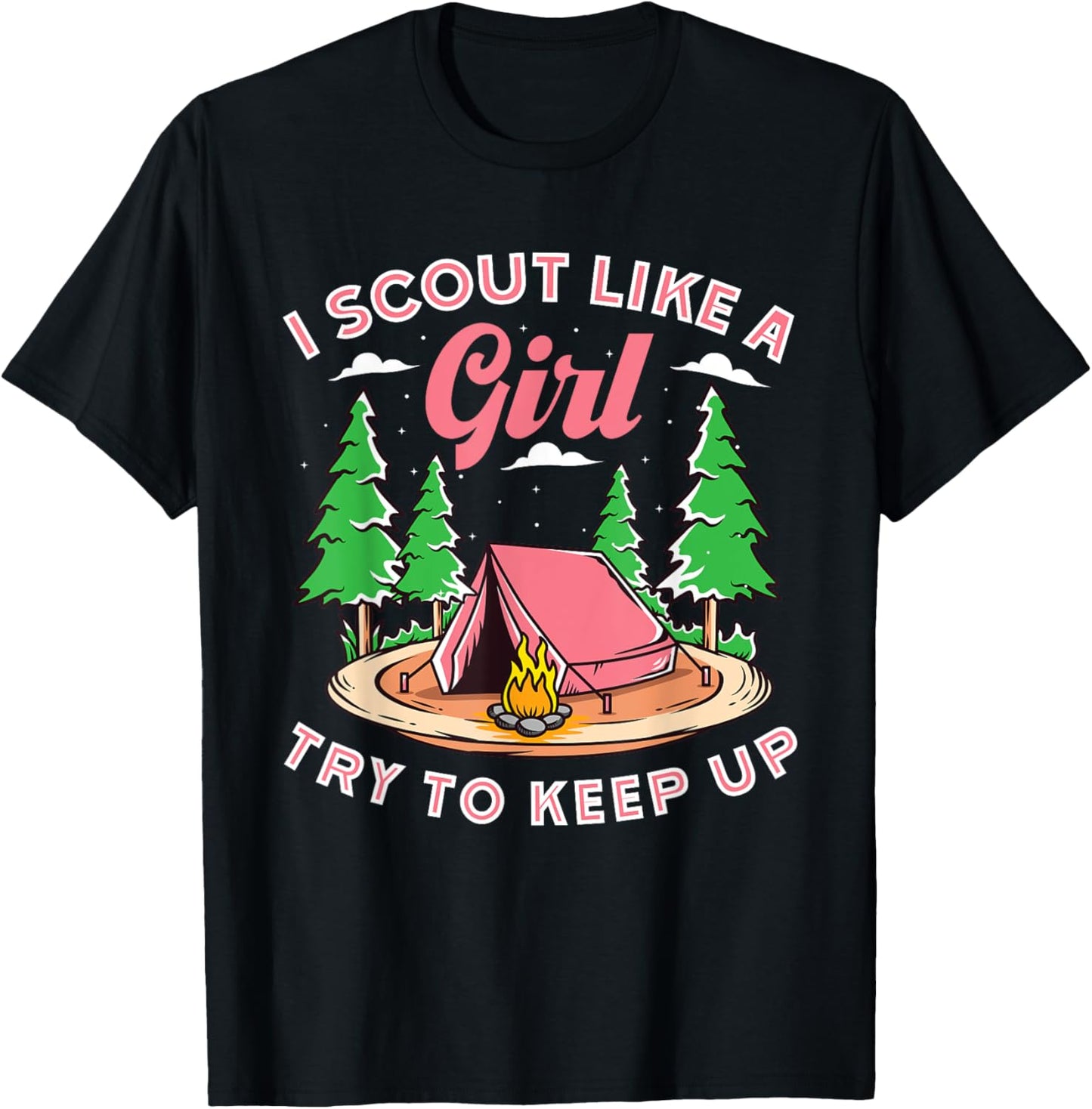 I Scout Like A Girl Try To Keep Up, Scouting Retro T-Shirt - T-Shirt | Black