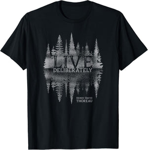 Live Deliberately Walden Transcendental Henry David Thoreau T-Shirt - T-Shirt | Black