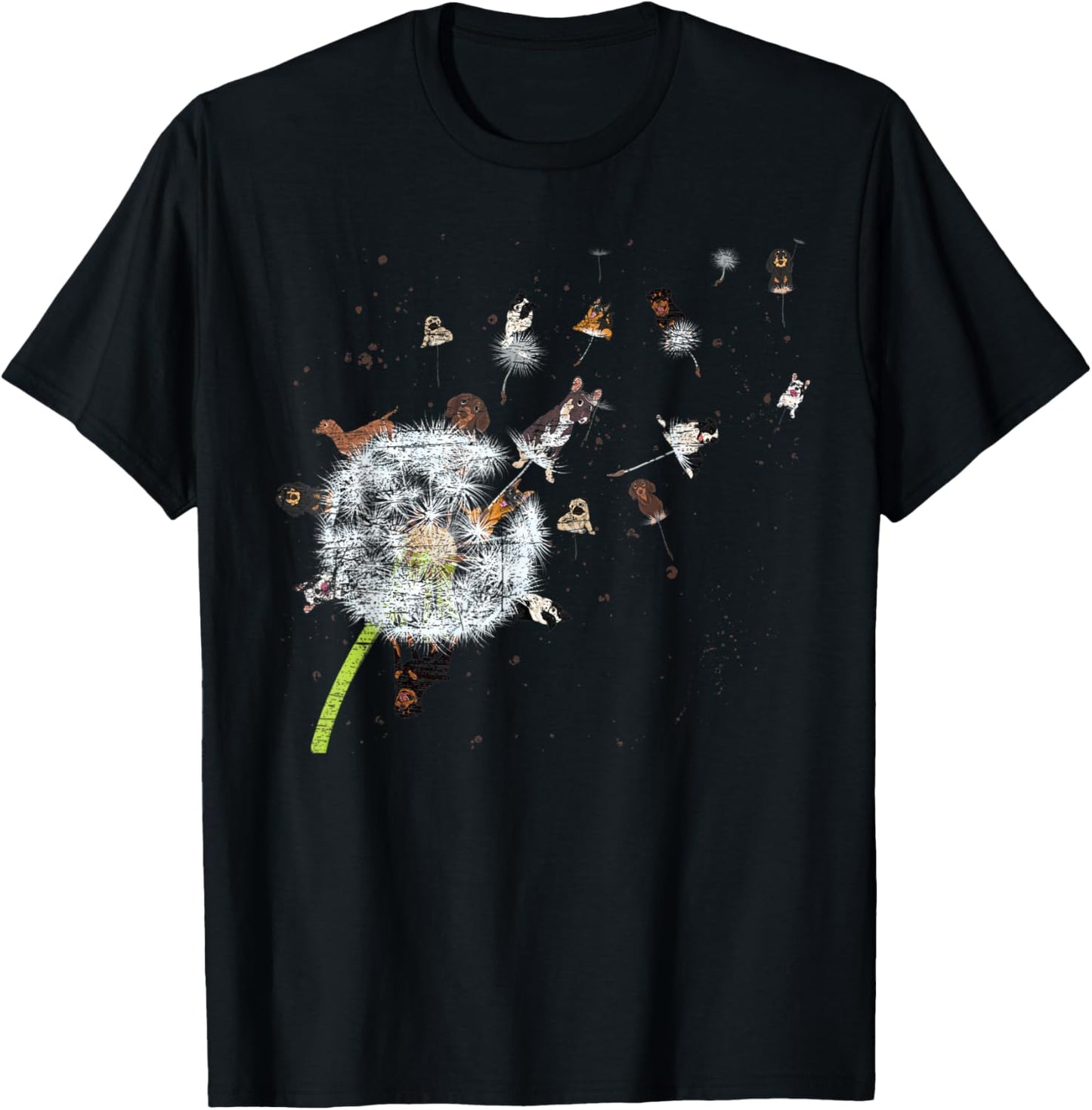 Puppy Dandelion Dog Lover Dog Owner Flower Animal Dog Women Kids T-Shirt - T-Shirt | Black