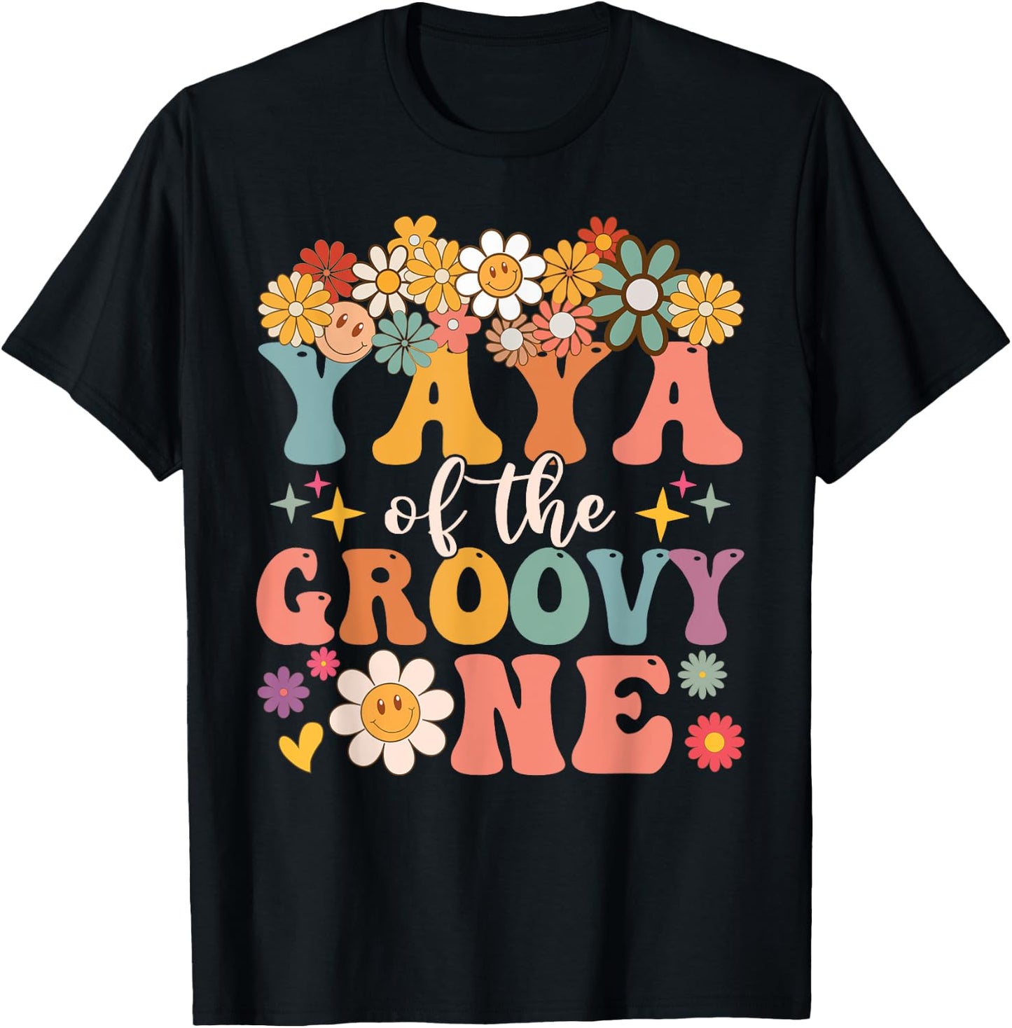 Retro Yaya of Groovy One Matching Family 1st Birthday Party T-Shirt - T-Shirt | Black