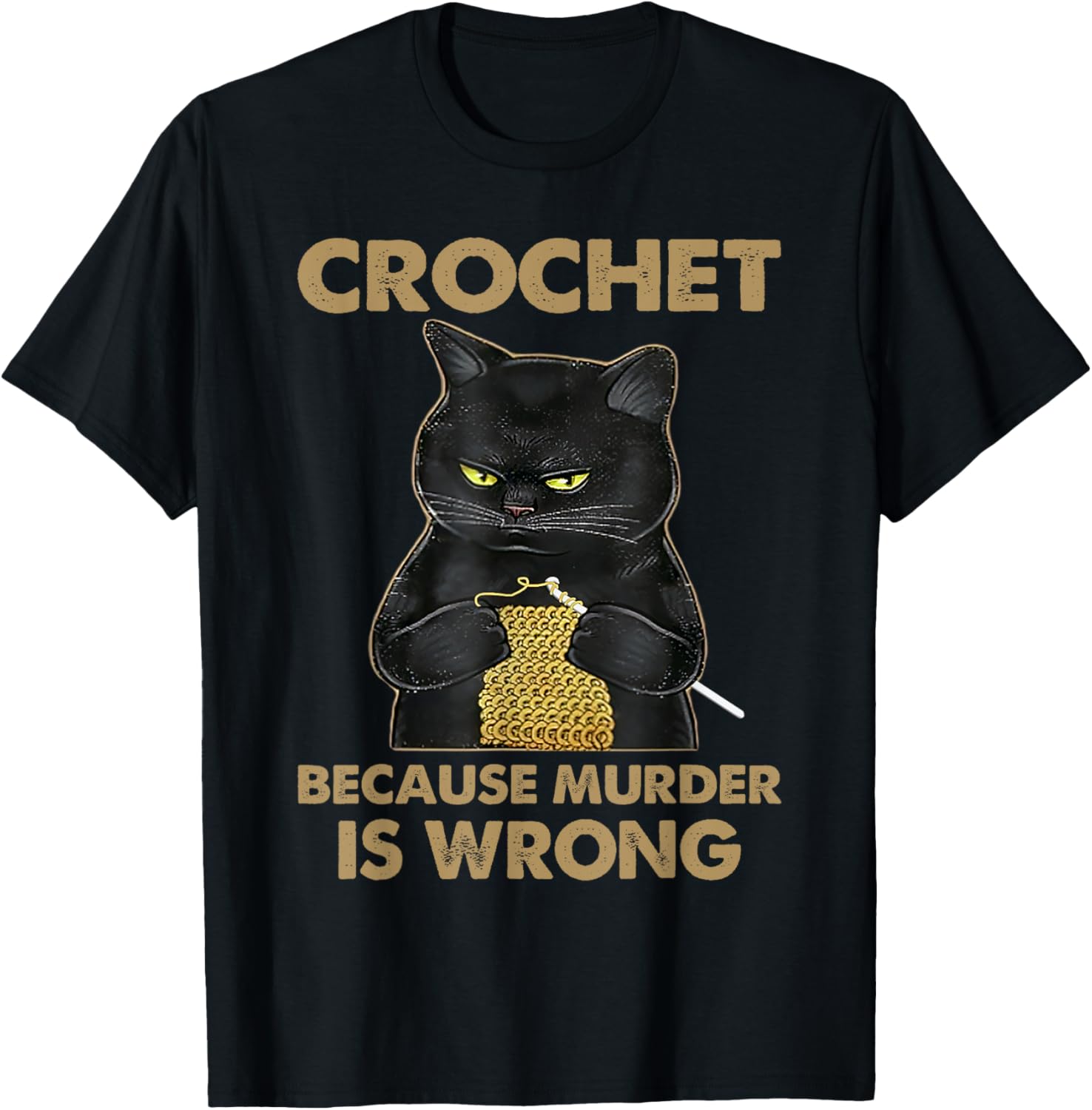 Funny Cat Cute Cat Crocheting Cat Lover Cat Owner Gifts T-Shirt - T-Shirt | Black