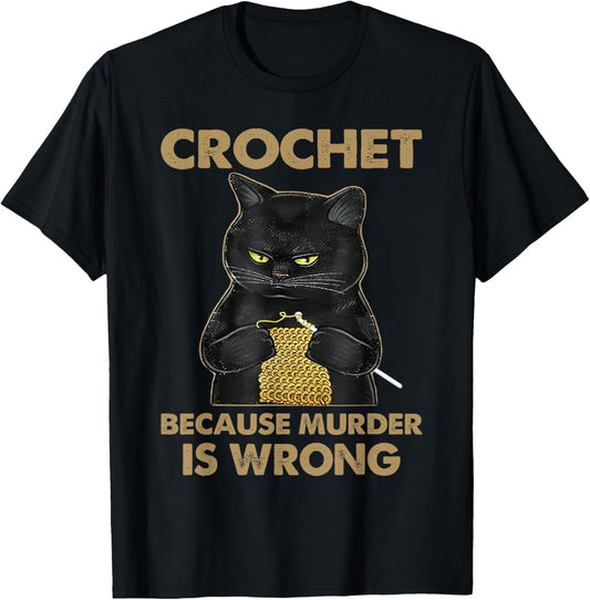 Funny Cat Cute Cat Crocheting Cat Lover Cat Owner Gifts T-Shirt - T-Shirt | Black