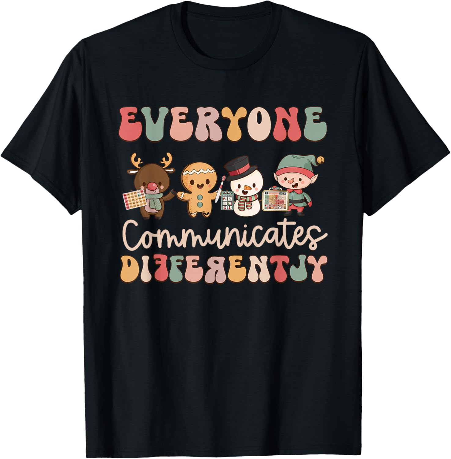 Everyone Communicates Differently Autism Awareness Christmas T-Shirt - T-Shirt | Black