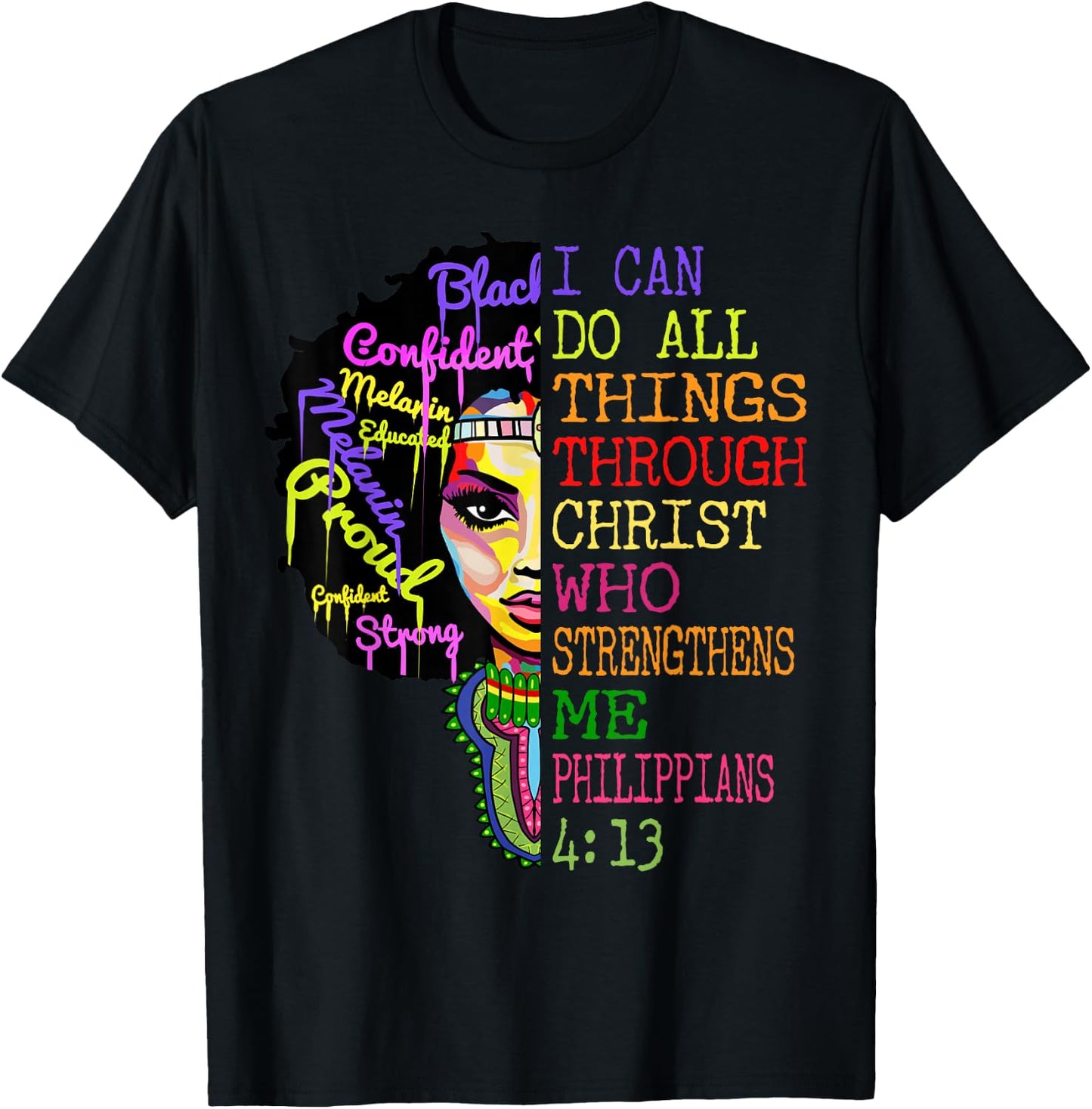 I Can Do All Through Christ Shirt Black Woman Faith T-Shirt - T-Shirt | Black
