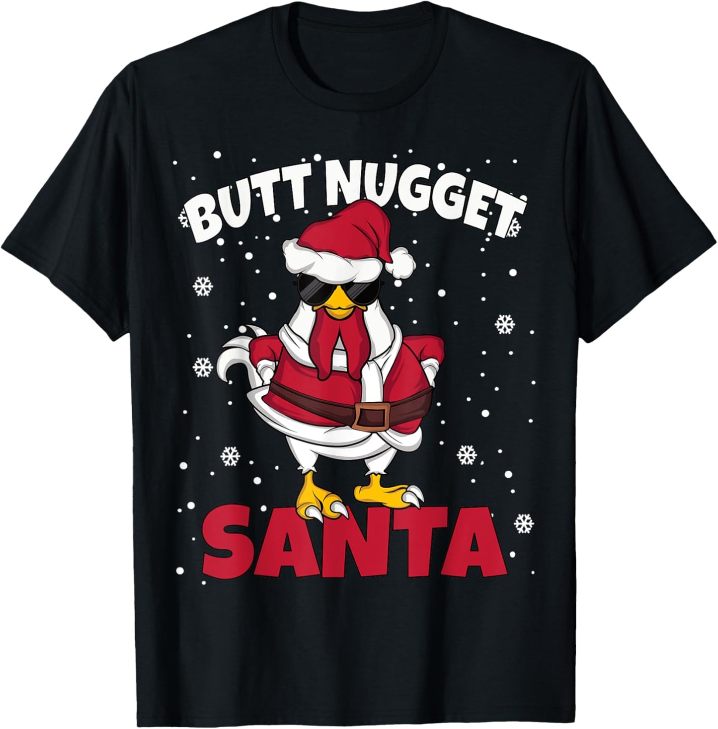Butt Nugget Santa Men Women Funny Chicken Christmas T-Shirt - T-Shirt | Black