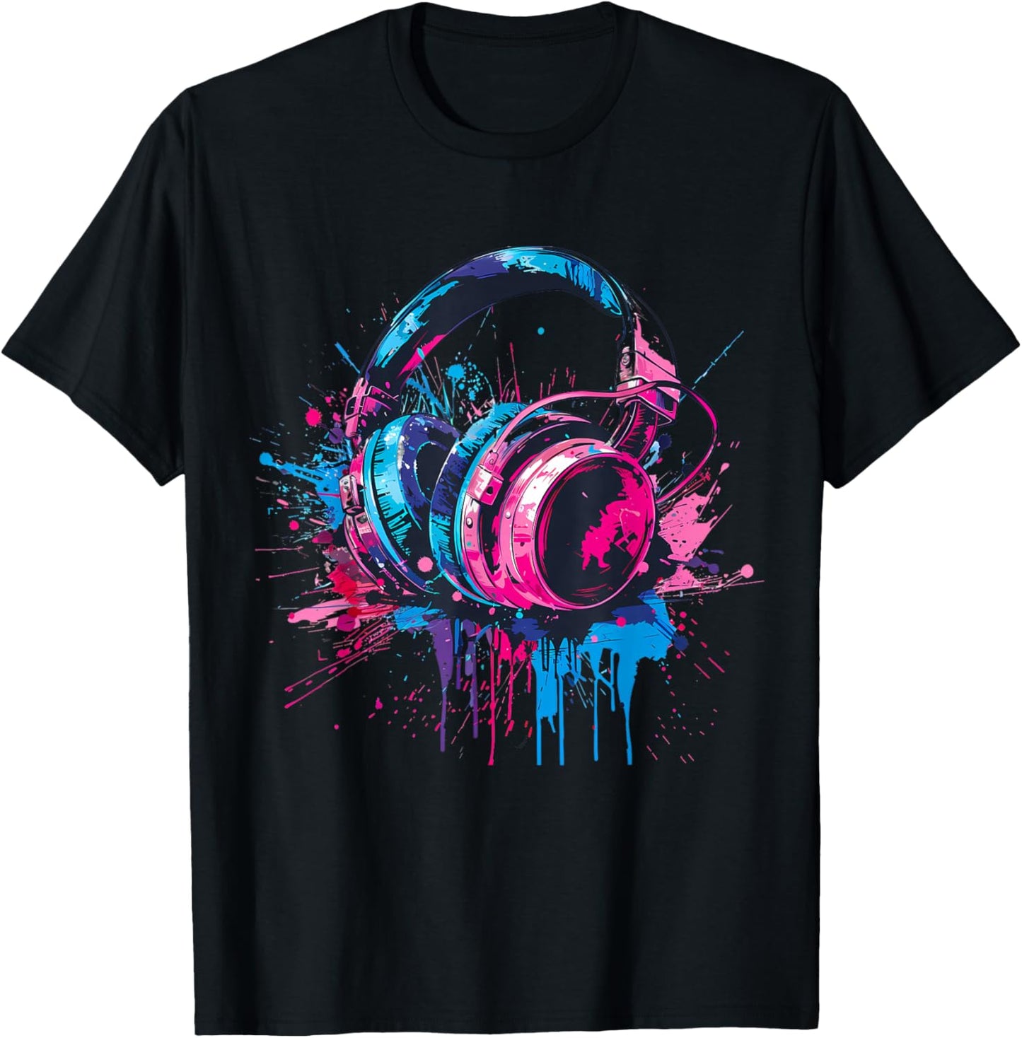 Headphones Music DJ Splash Music Lover Music Headphones EDM T-Shirt - T-Shirt | Black