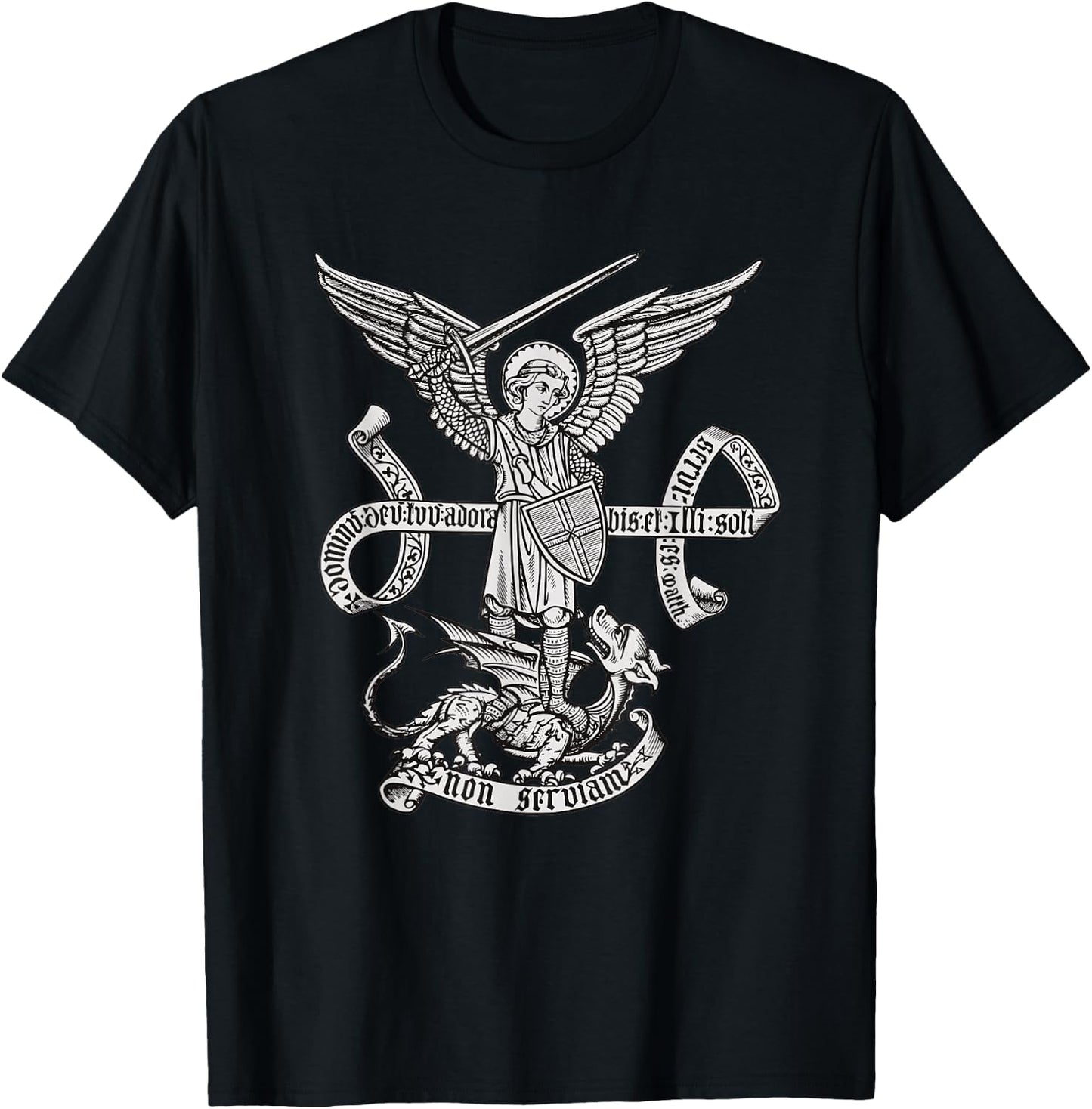 St Michael Archangel Catholic Angel defend us T-Shirt - T-Shirt | Black