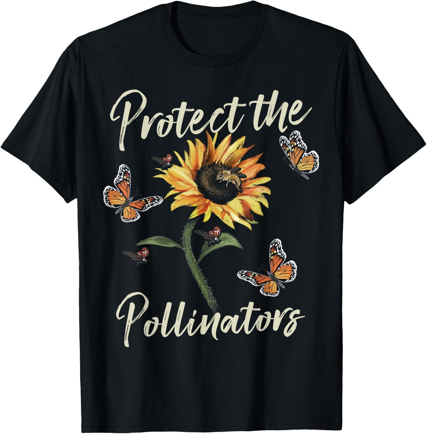 Cool Protect Pollinators Save the bees Sunflower T T-Shirt - T-Shirt | Black