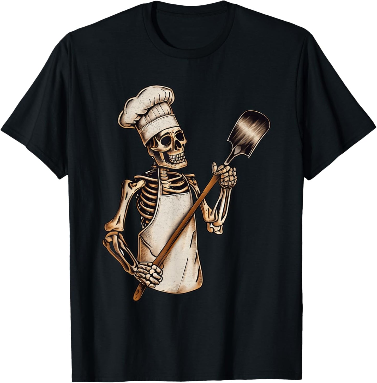 Skeleton Chef Cook Spooky Horror Halloween Costume Party T-Shirt - T-Shirt | Black