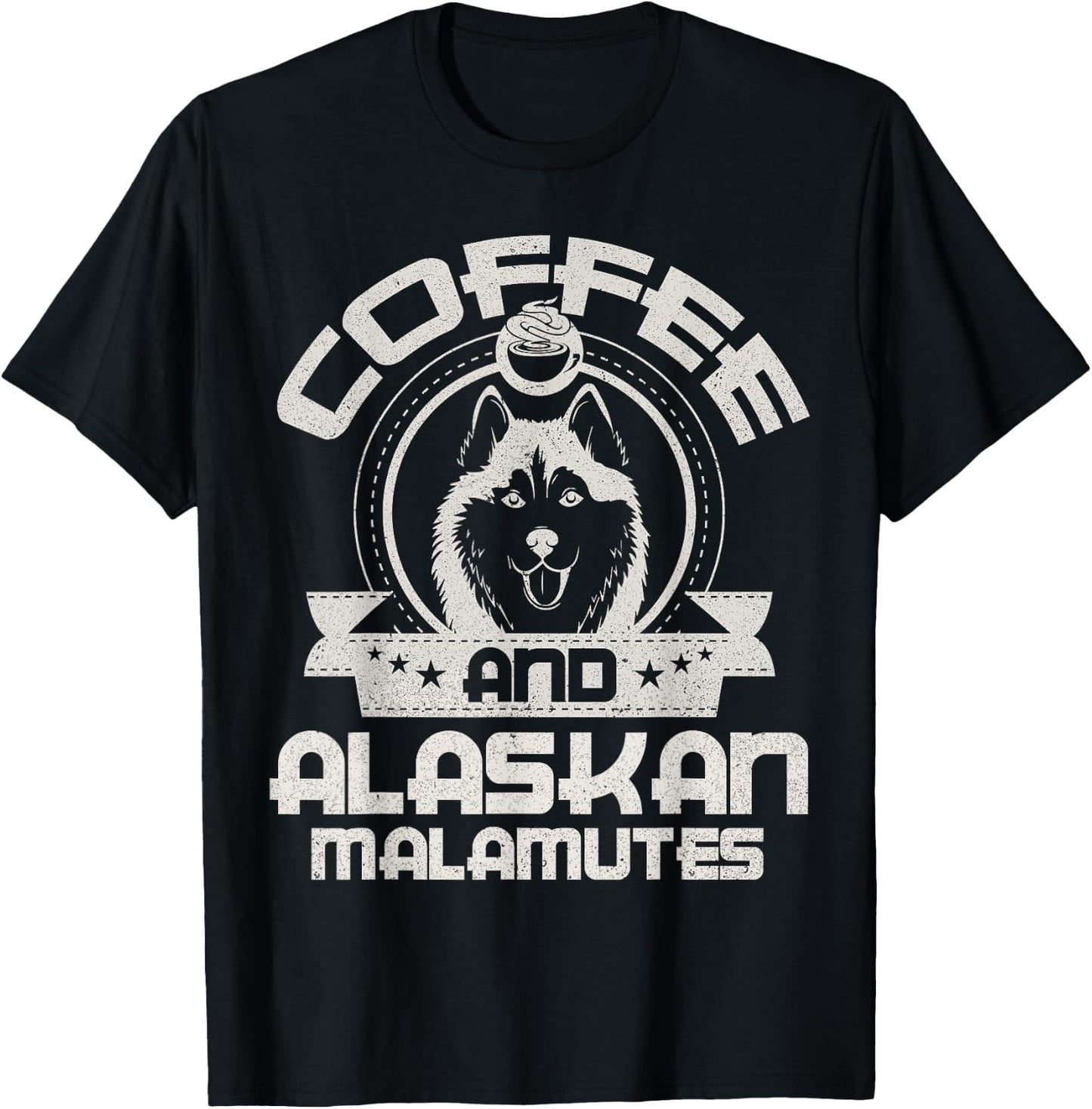 Coffee And Alaskan Malamute Coffee Drinking Dog Owner Lover T-Shirt - T-Shirt | Black