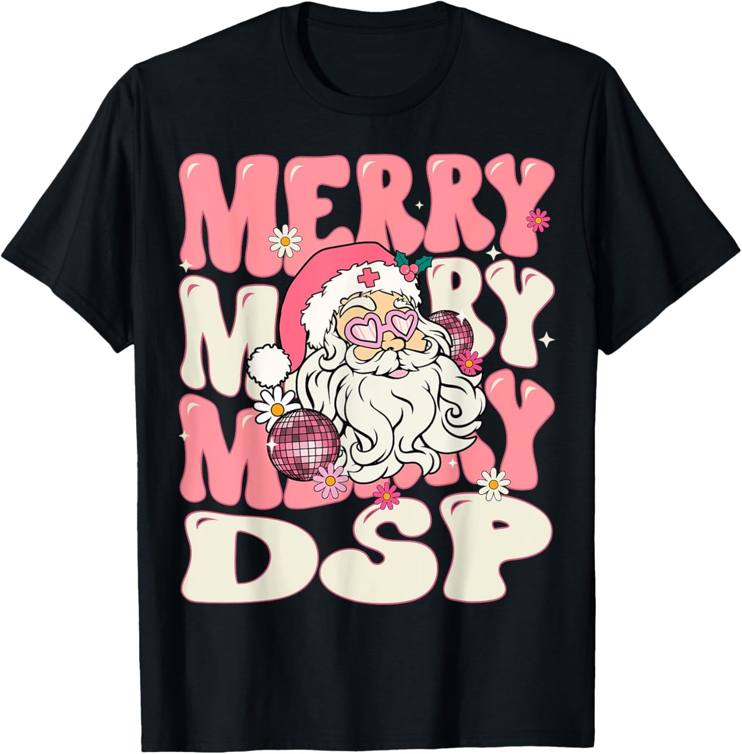 Merry DSP Christmas Retro Pink Direct Support Professional T-Shirt - T-Shirt | Black