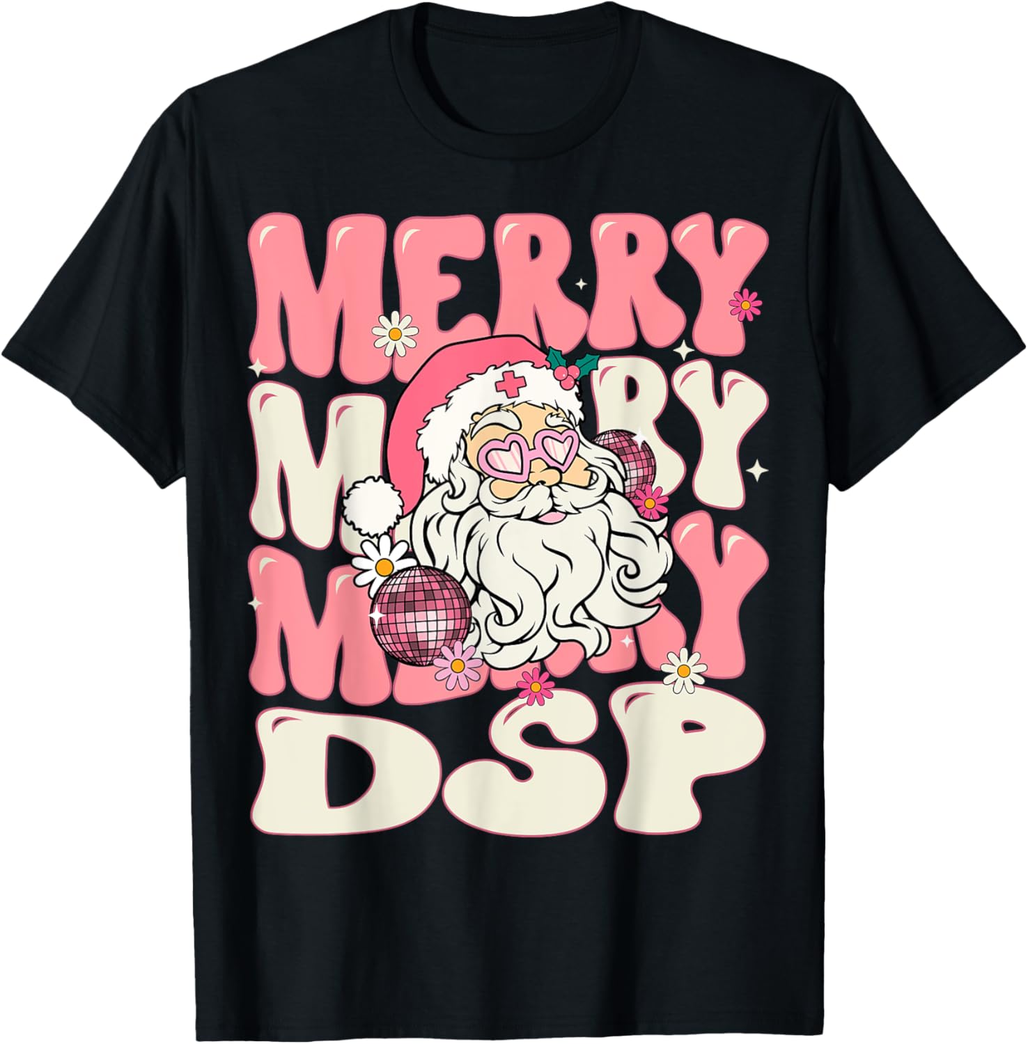 Merry DSP Christmas Retro Pink Direct Support Professional T-Shirt - T-Shirt | Black
