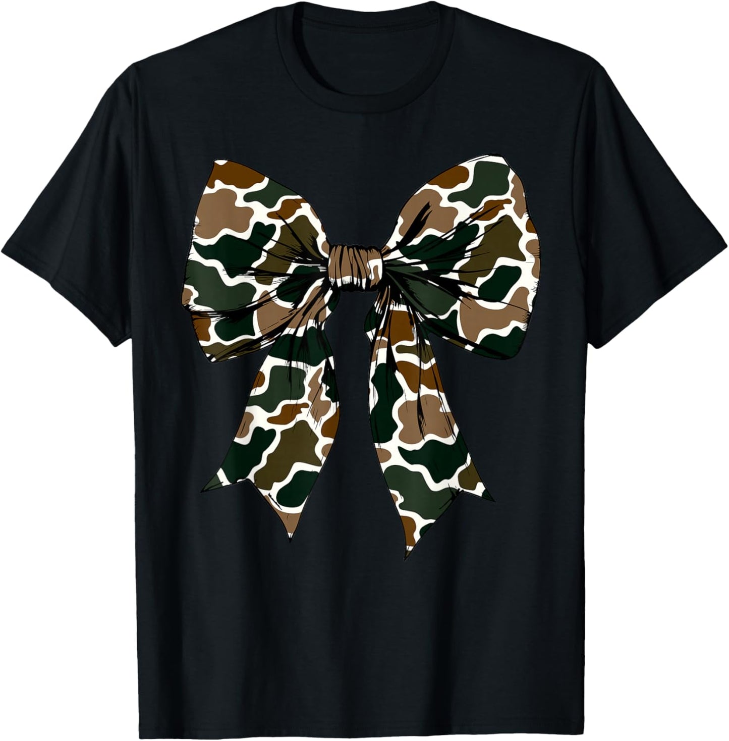 Old School Camouflage Coquette Bow Fall Hunting Military T-Shirt - T-Shirt | Black