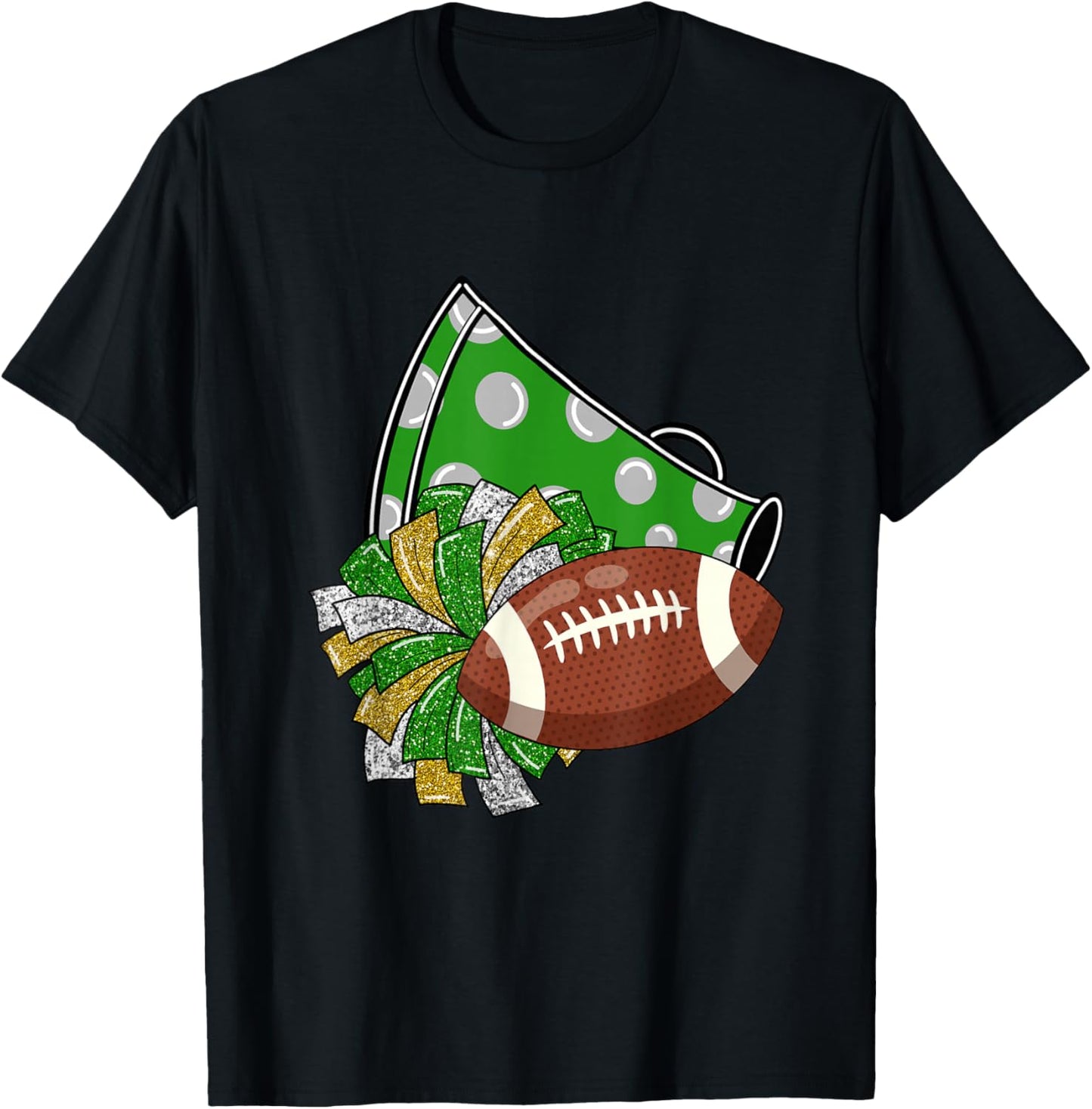 Cheerleader Shirt, Megaphone Pom Poms Football Green T-Shirt - T-Shirt | Black