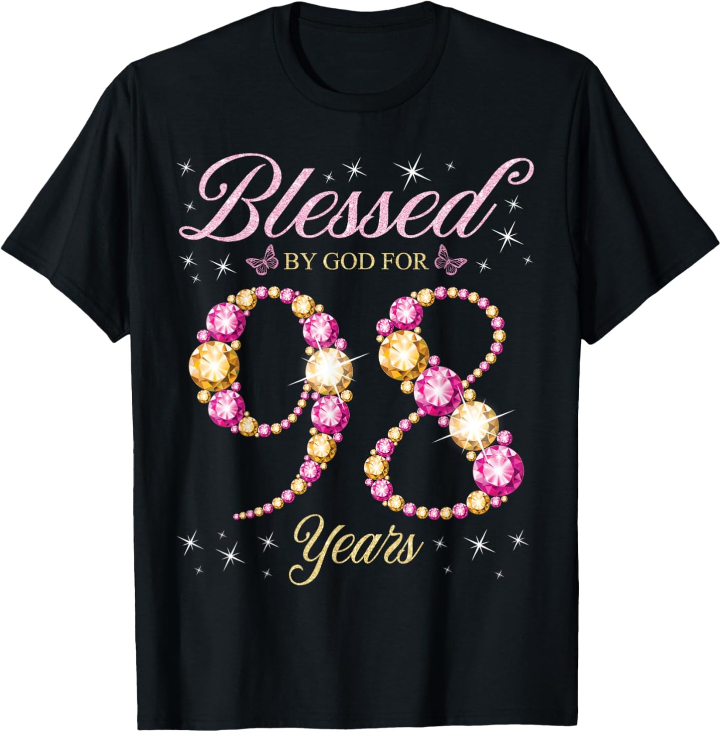 Blessed By God For 98 Years Old 98th Birthday Party T-Shirt - T-Shirt | Black