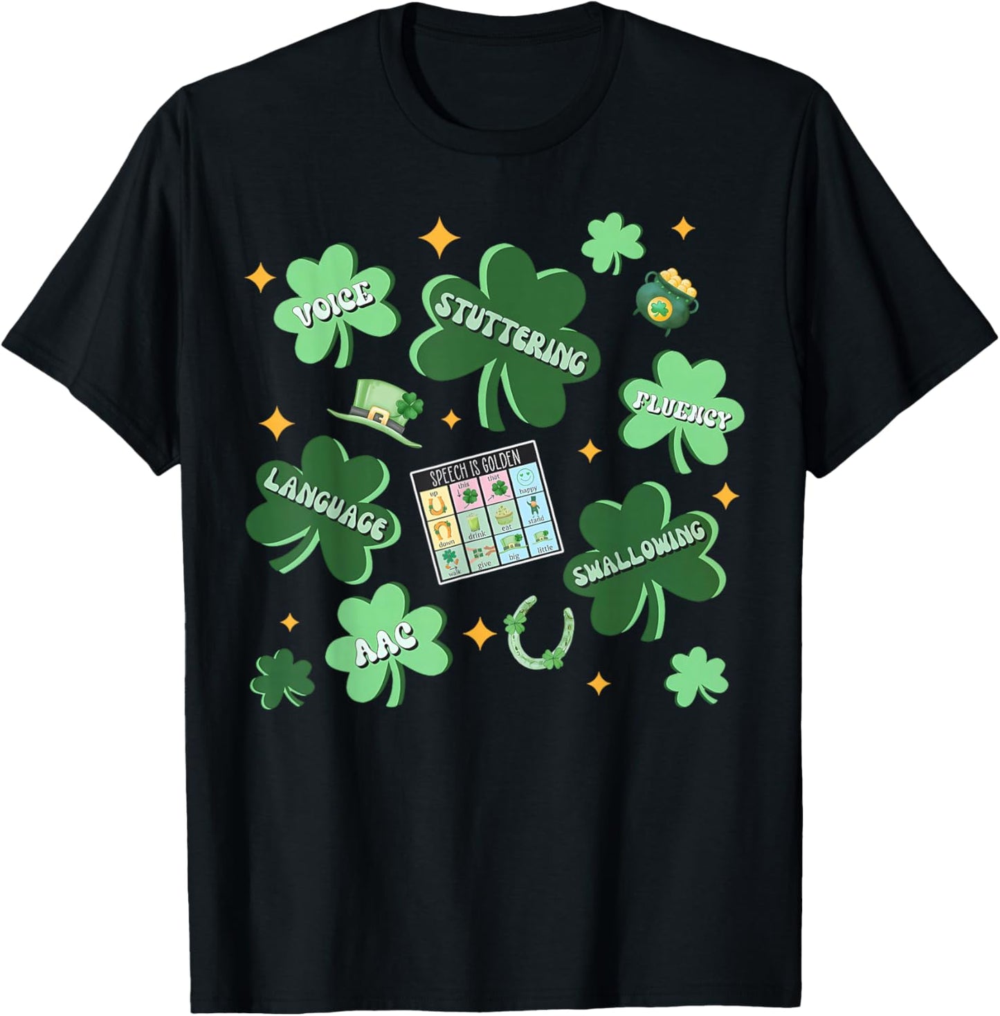 Shamrock Speech Pathologist St Patricks Day SLP Therapist T-Shirt - T-Shirt | Black