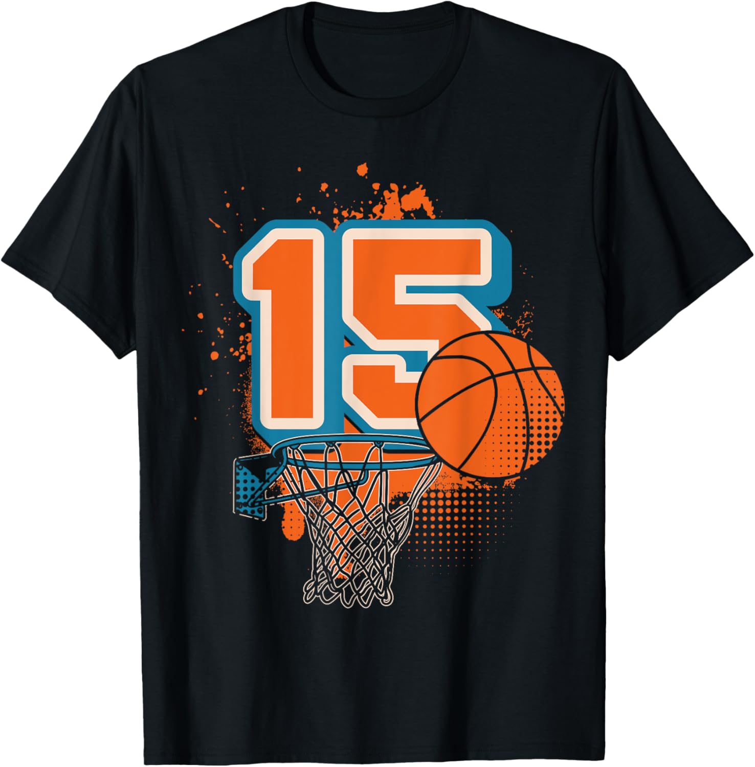 15th Birthday Boy Basketball Player Basketball 15 Years Old T-Shirt - T-Shirt | Black