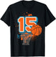 15th Birthday Boy Basketball Player Basketball 15 Years Old T-Shirt - T-Shirt | Black