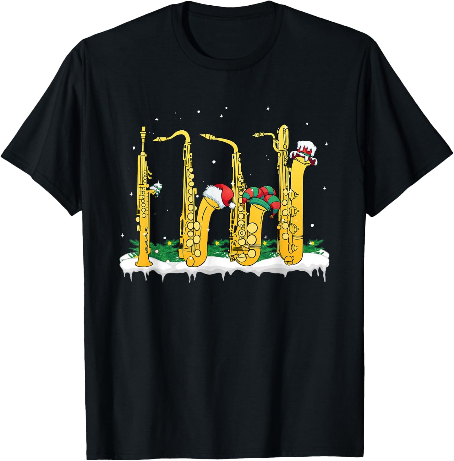 Marching Band Musician Sax Player Christmas Saxophone T-Shirt - T-Shirt | Black