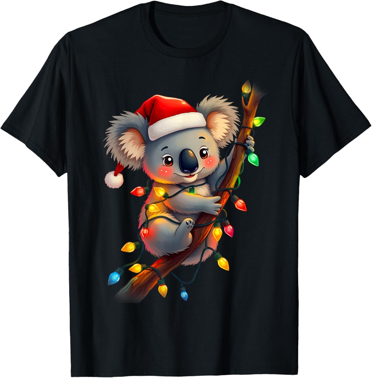 koala Santa Hat Lights Christmas Cute Xmas Pajama For Kids T-Shirt - T-Shirt | Black