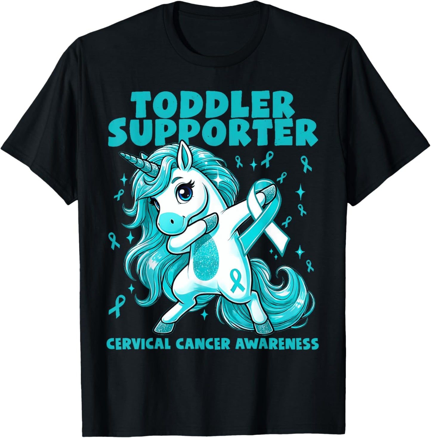Teal Unicorn Toddler Supporter Cervical Cancer Awareness T-Shirt - T-Shirt | Black
