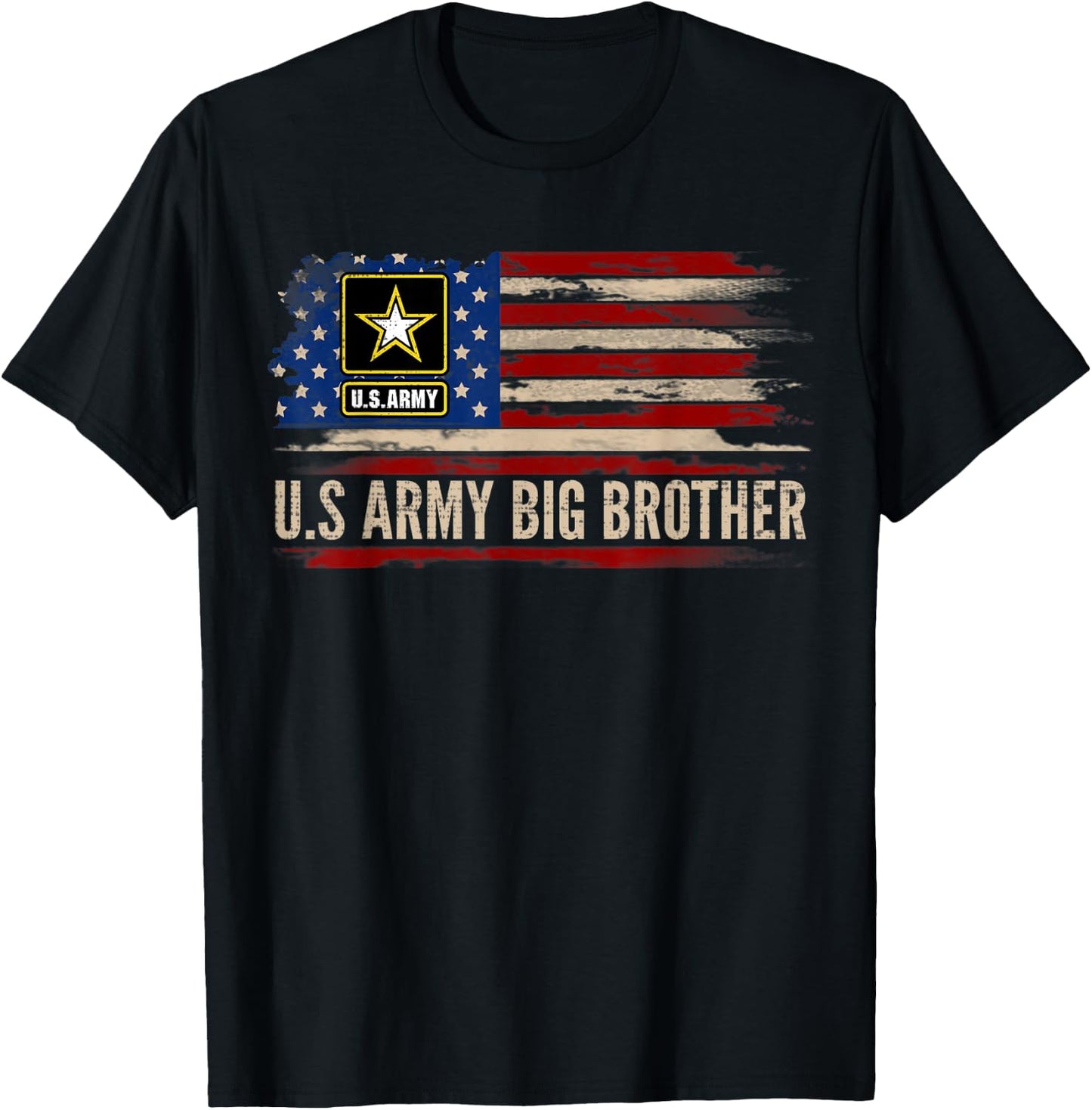 Vintage U.S Army Big Brother With American Flag Veteran Gift Kids Men T-Shirt - T-Shirt | Black