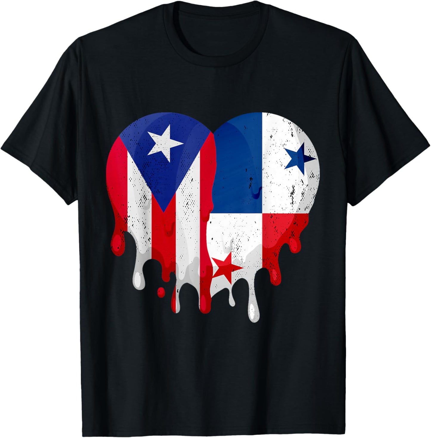 Puerto Rico Panama Flag Heart Citizen Grown Patriot Country T-Shirt - T-Shirt | Black