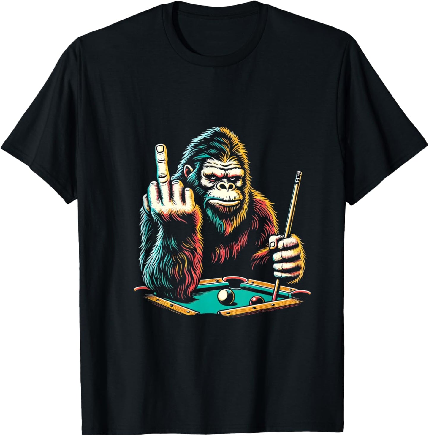 Funny Billiards Pool Player Retro Bigfoot Sasquatch T-Shirt - T-Shirt | Black