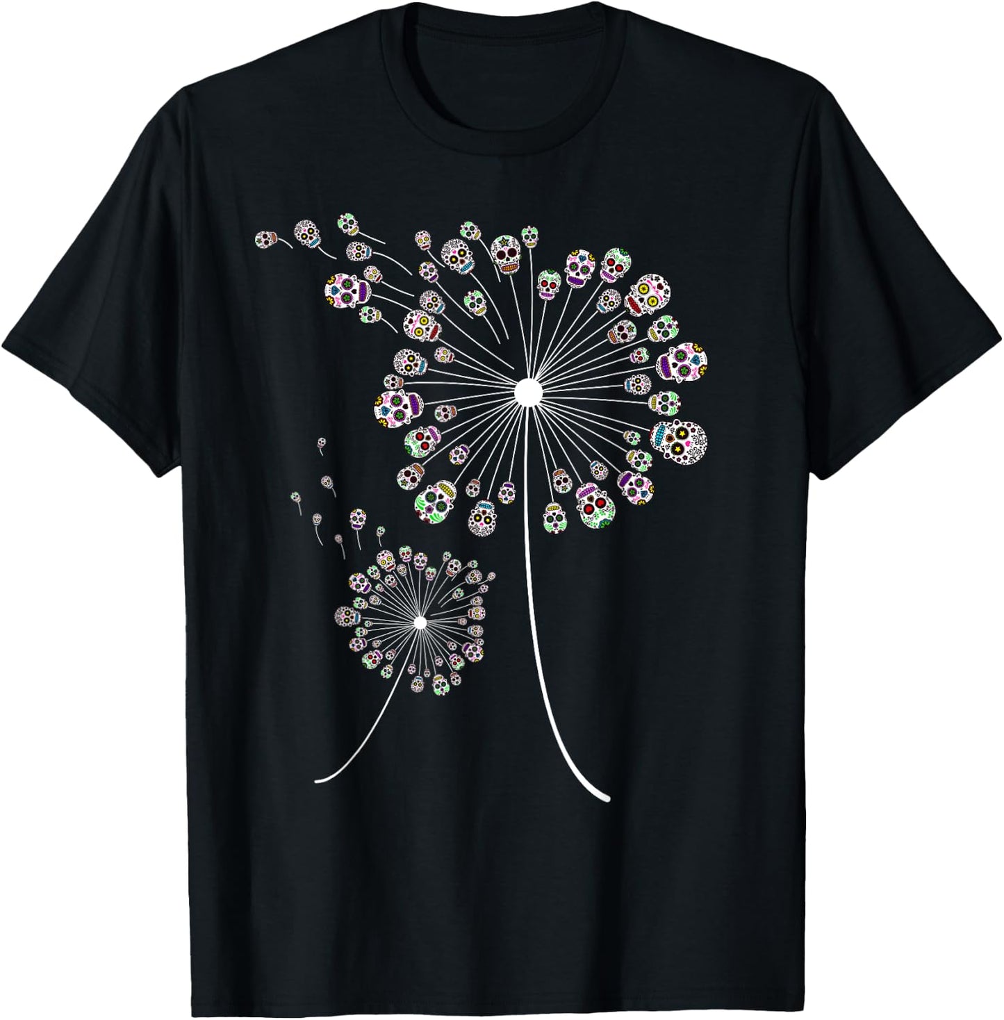 Funny Sugar Skull Gift Women Cool Dandelion Flower T-Shirt - T-Shirt | Black