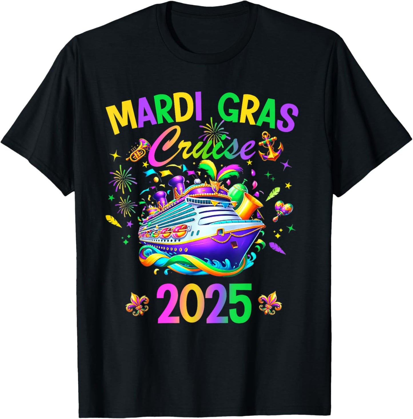 Mardi Gras Carnival Cruise 2025 Family Cruising Mask T-Shirt - T-Shirt | Black