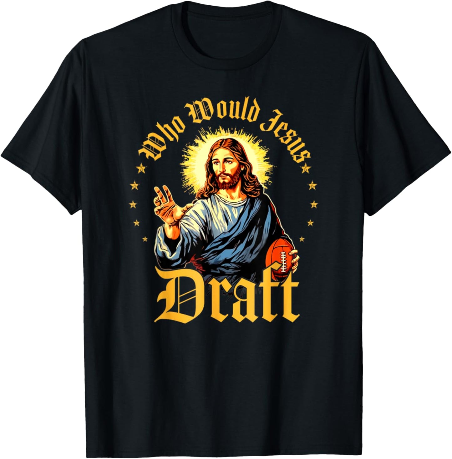 Vintage Who Would Jesus Draft Fantasy Football Funny T-Shirt - T-Shirt | Black