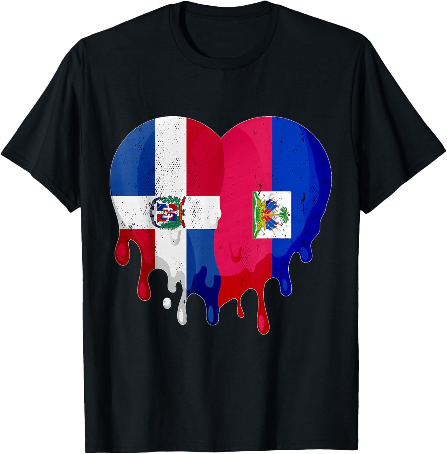 Dominican Republic Haiti Flag Heart Citizen Patriot T-Shirt - T-Shirt | Black