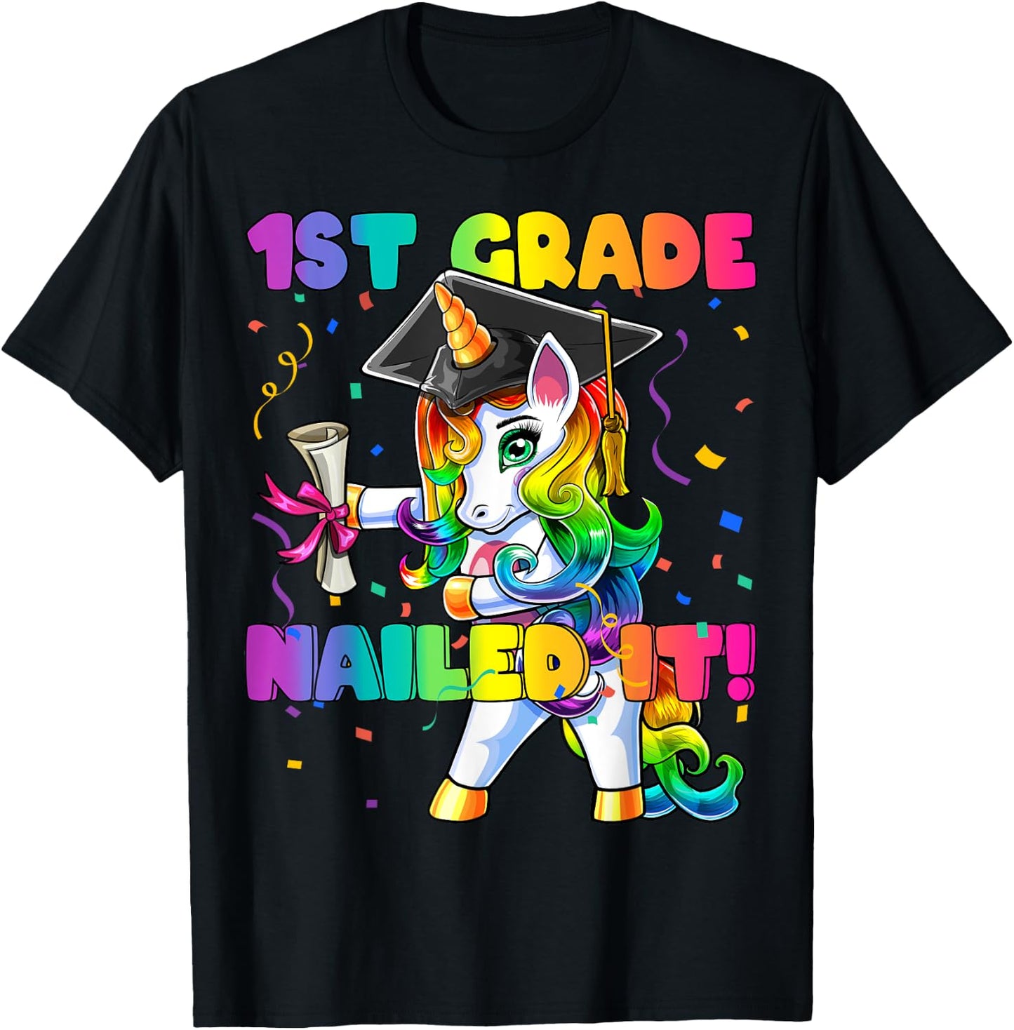 Flossing Unicorn 1st Grade Graduation Cap Diploma Gift Girls T-Shirt - T-Shirt | Black