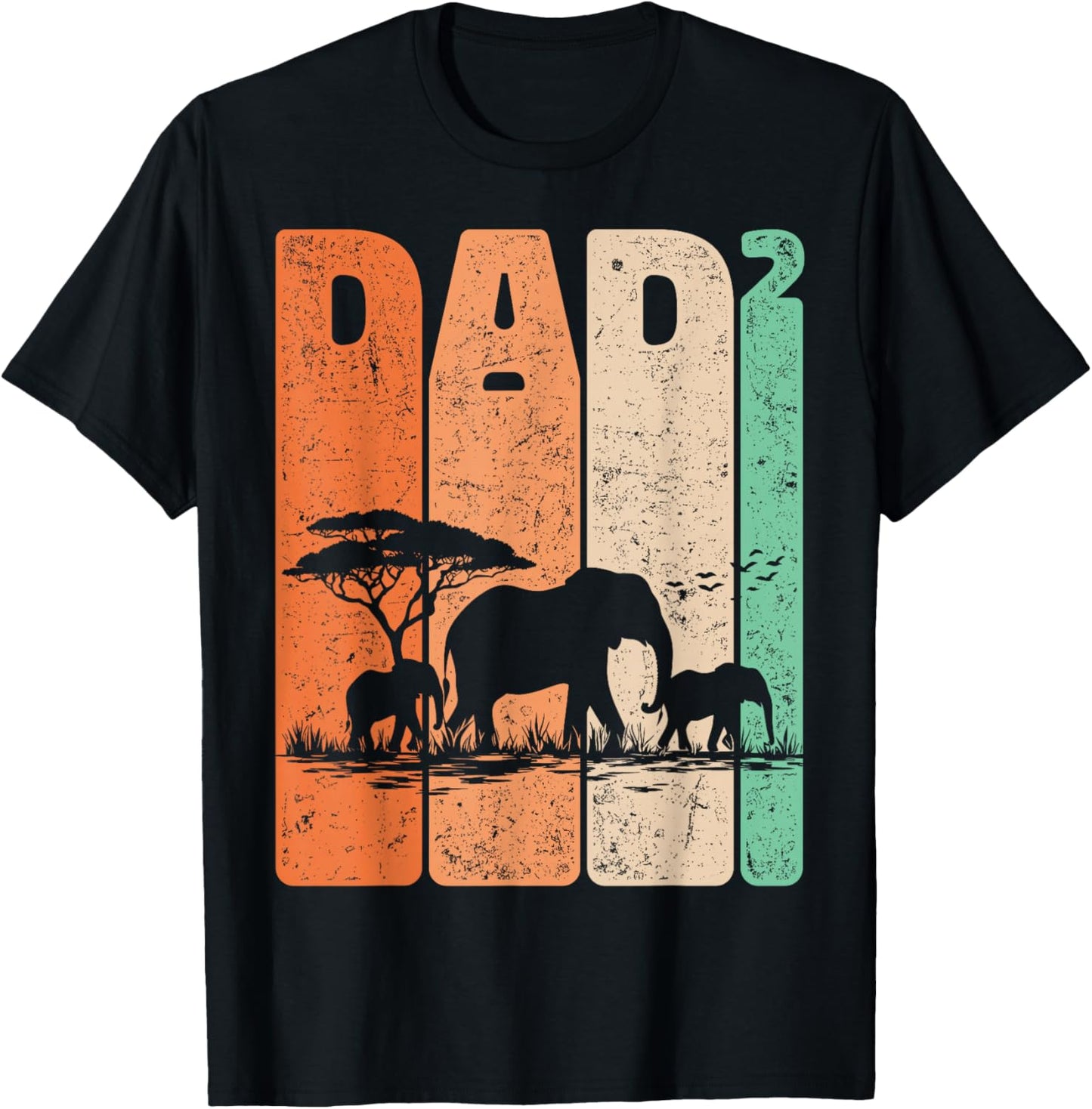 Dad Squared Vintage Elephant Safari Father Two Kids Daddy T-Shirt - T-Shirt | Black