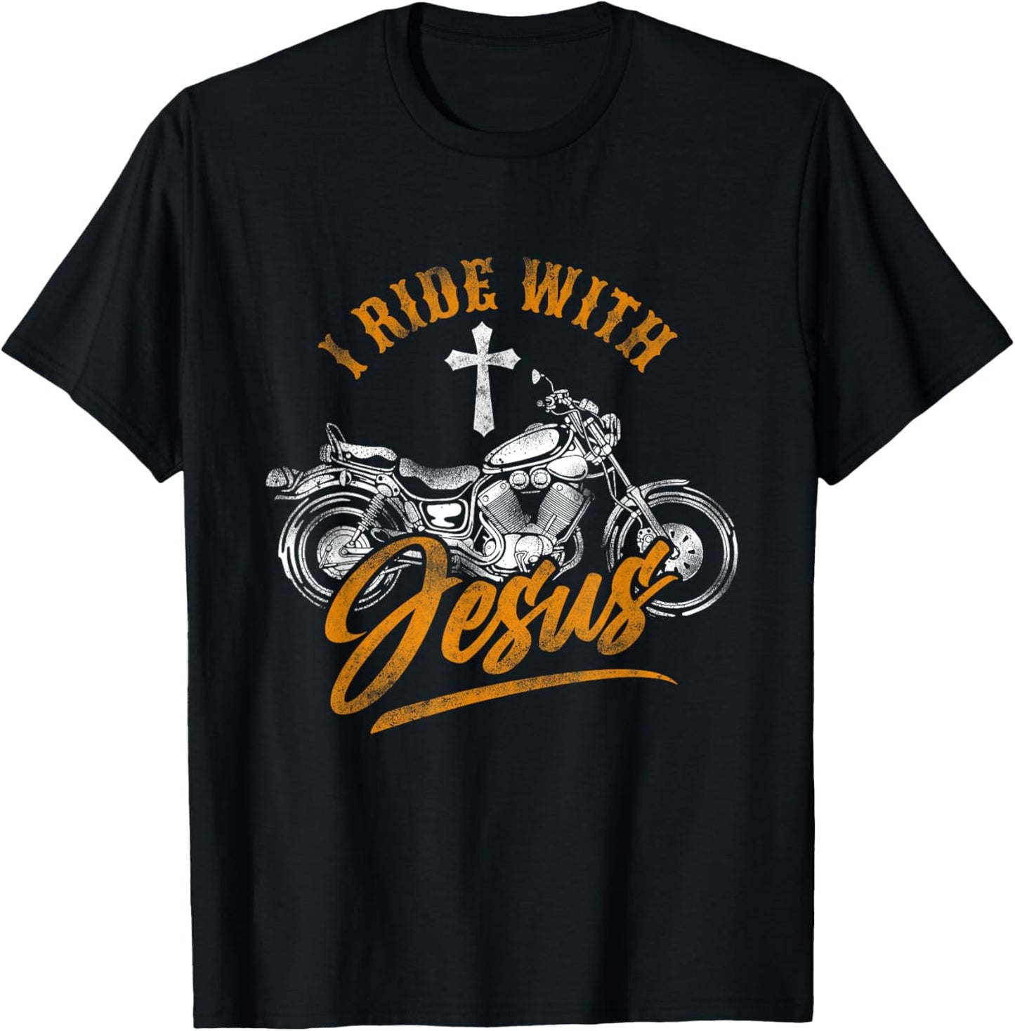 Christian Motorcycle Biker I Ride With Jesus Faith T-Shirt - T-Shirt | Black