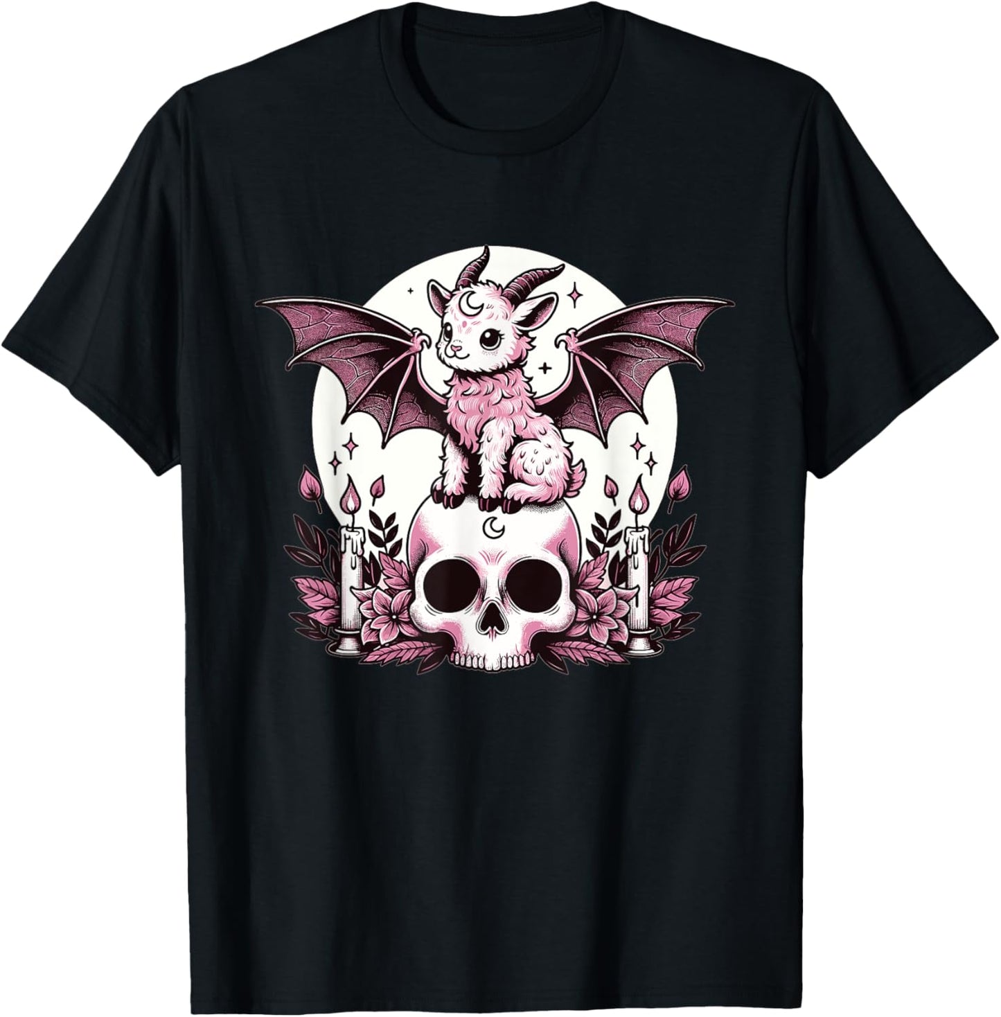 Kawaii Pastel Goth Cute Creepy Goat Bat Skeleton T-Shirt - T-Shirt | Black