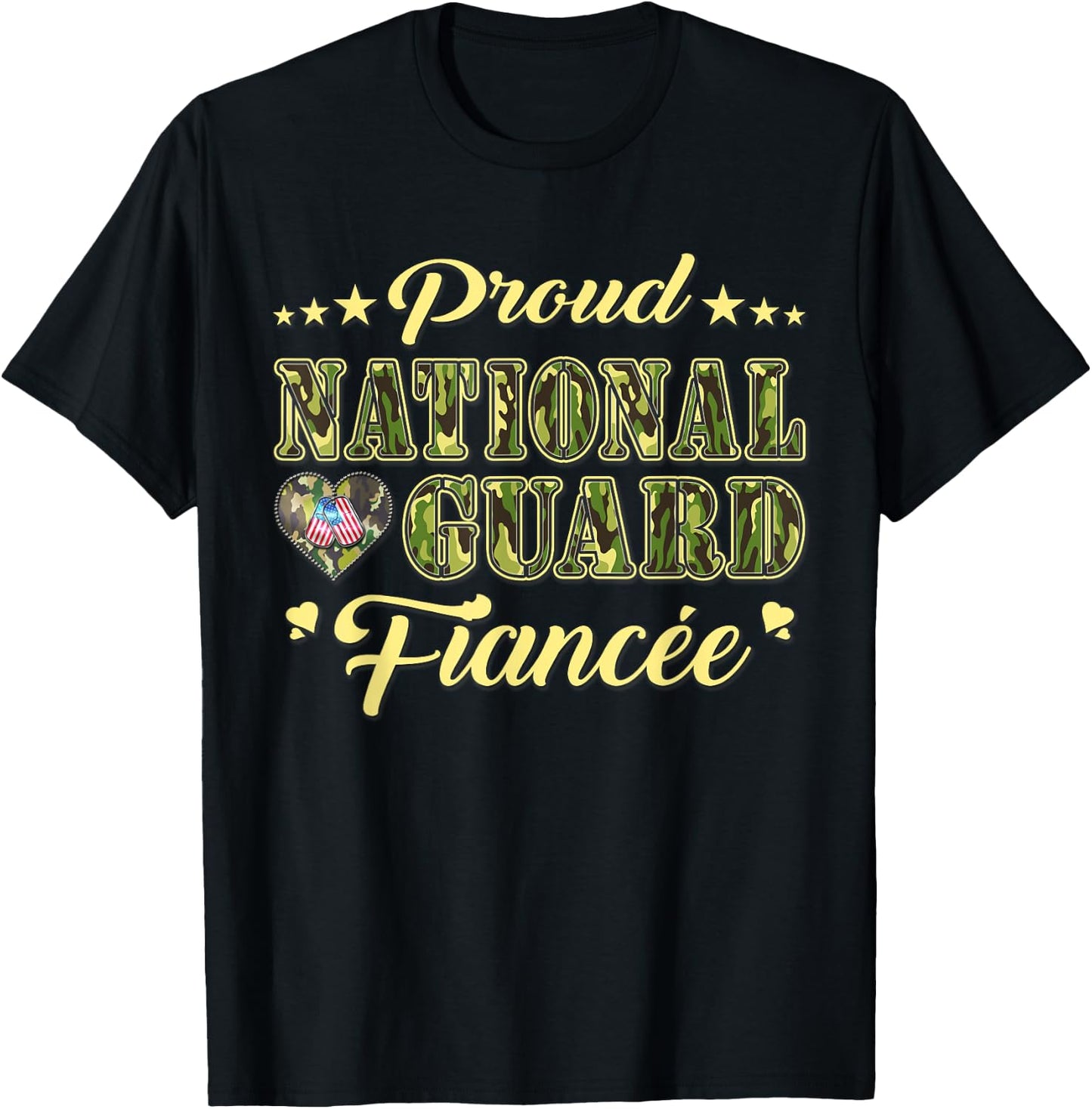 Proud National Guard Fiancee Dog Tags Heart Military Lover Men Women T-Shirt - T-Shirt | Black